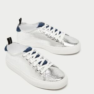 Zara Basic Collection Silver Metallic Sneakers Size -38/US 7.5